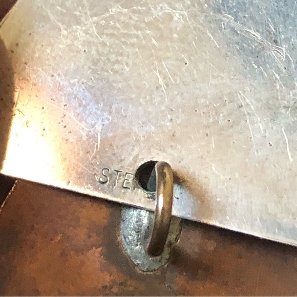 Vintage hand crafted artist copper and sterling silver triangle disc earrings - Picture 4 of 13